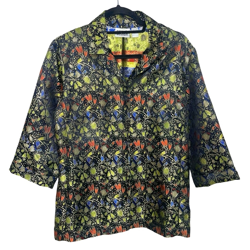 Chico's Design Button Down JacketBlazer Rainbow Gold Floral Leaves Size 1(M/8)